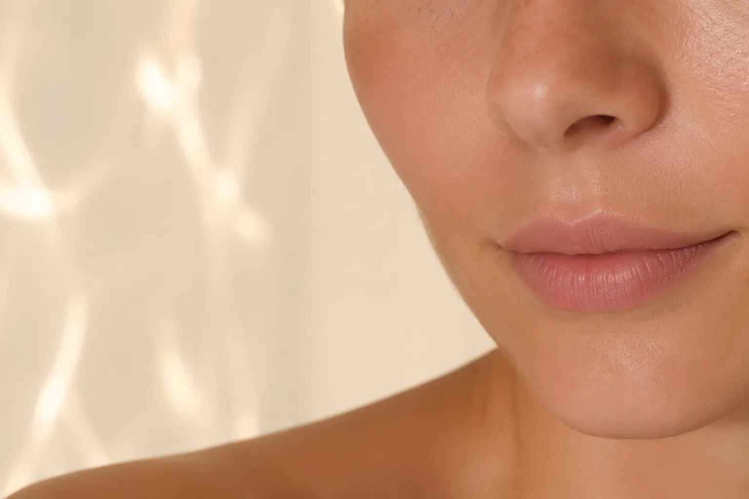 Detalle editorial de piel y labios naturales